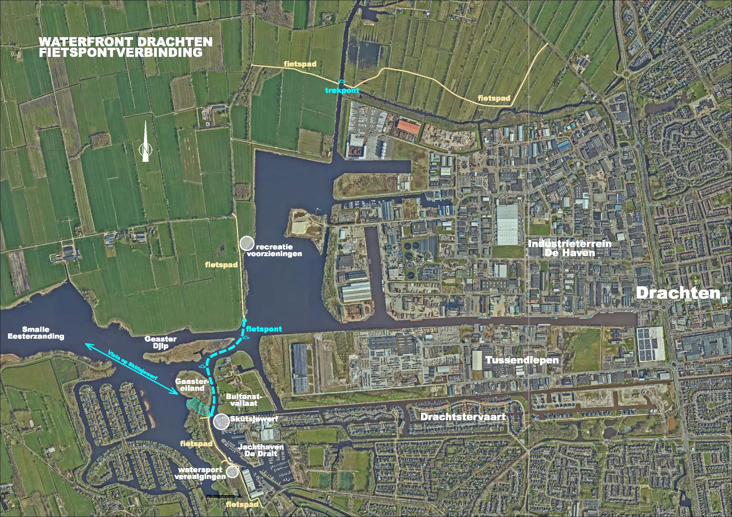 Luchtfoto trace Fietspont verbinding Drachten