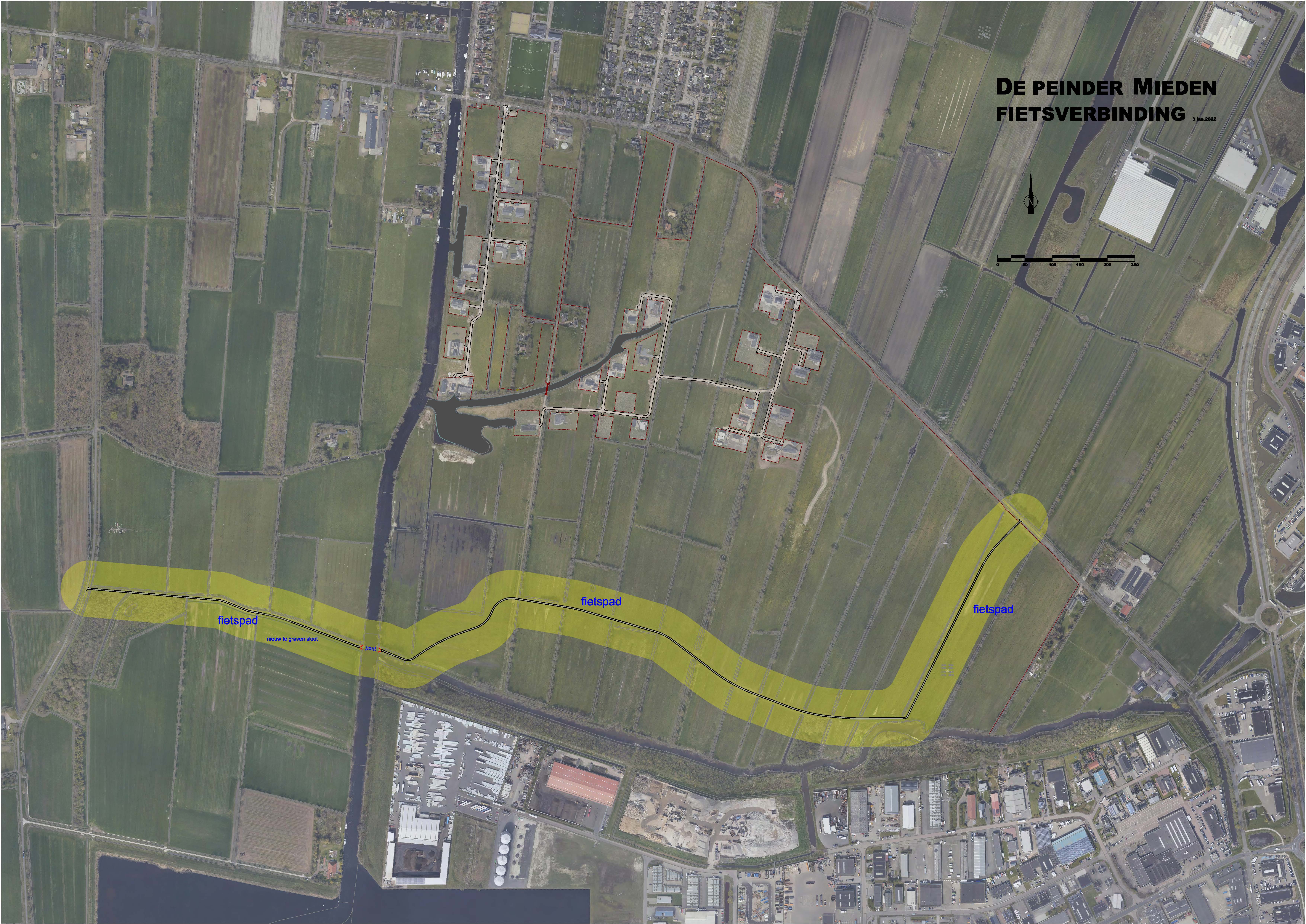 Luchtfoto trace fietspontverbinding  de Hoarnen - de  Kletten