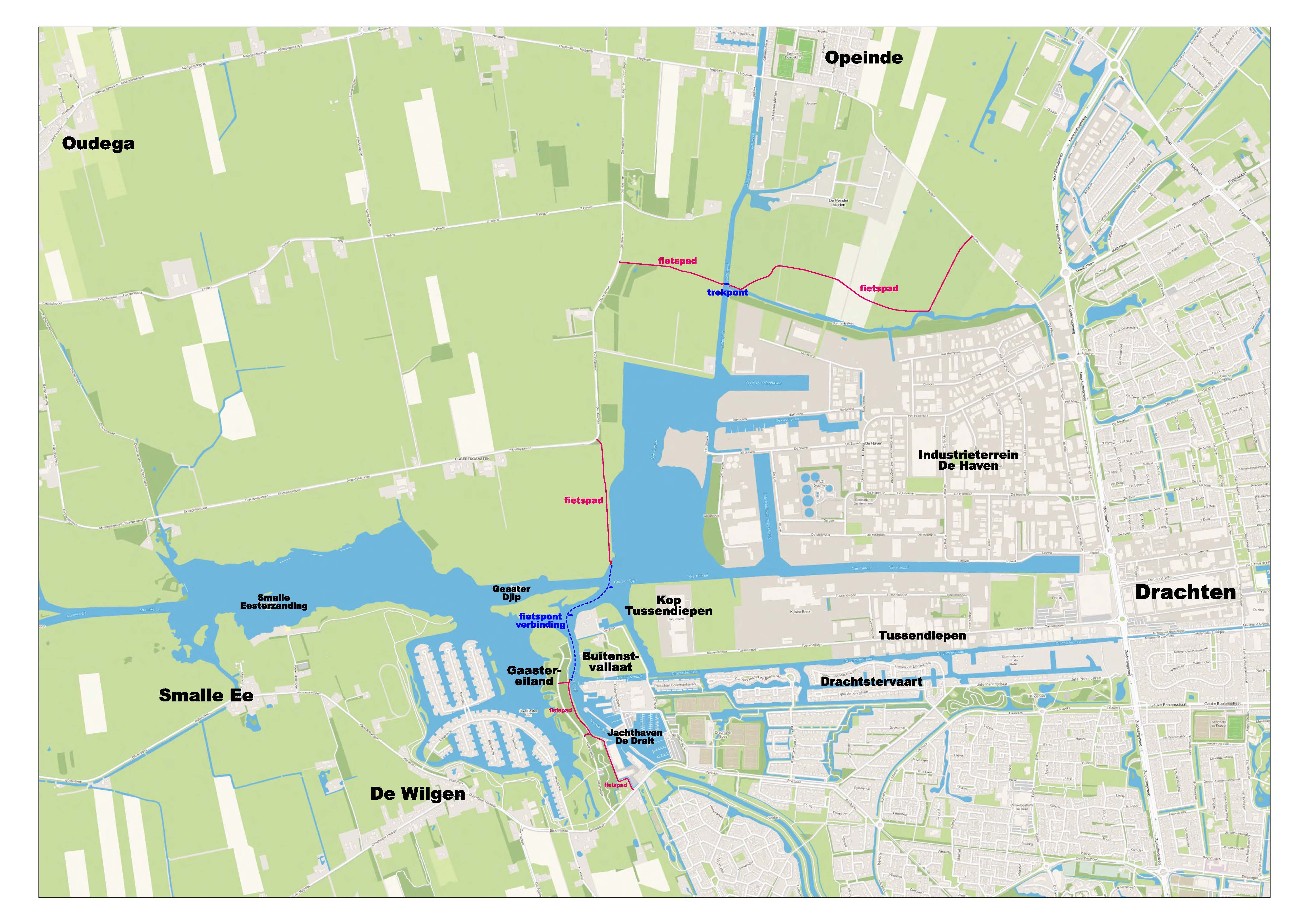 Overzichtkaart trace Fietspont verbinding Drachten