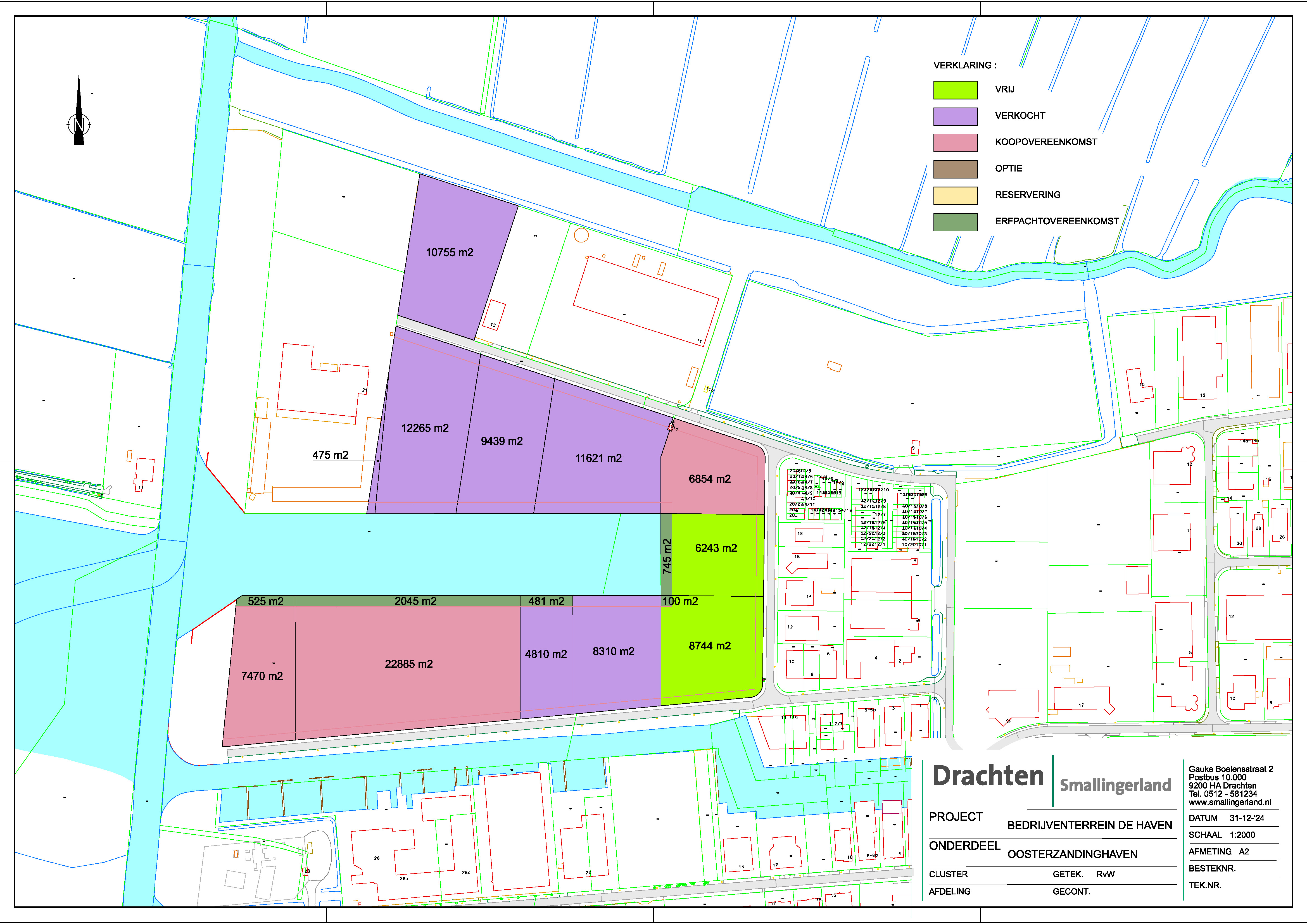 Kaart met stand van zaken Oosterzandinghaven