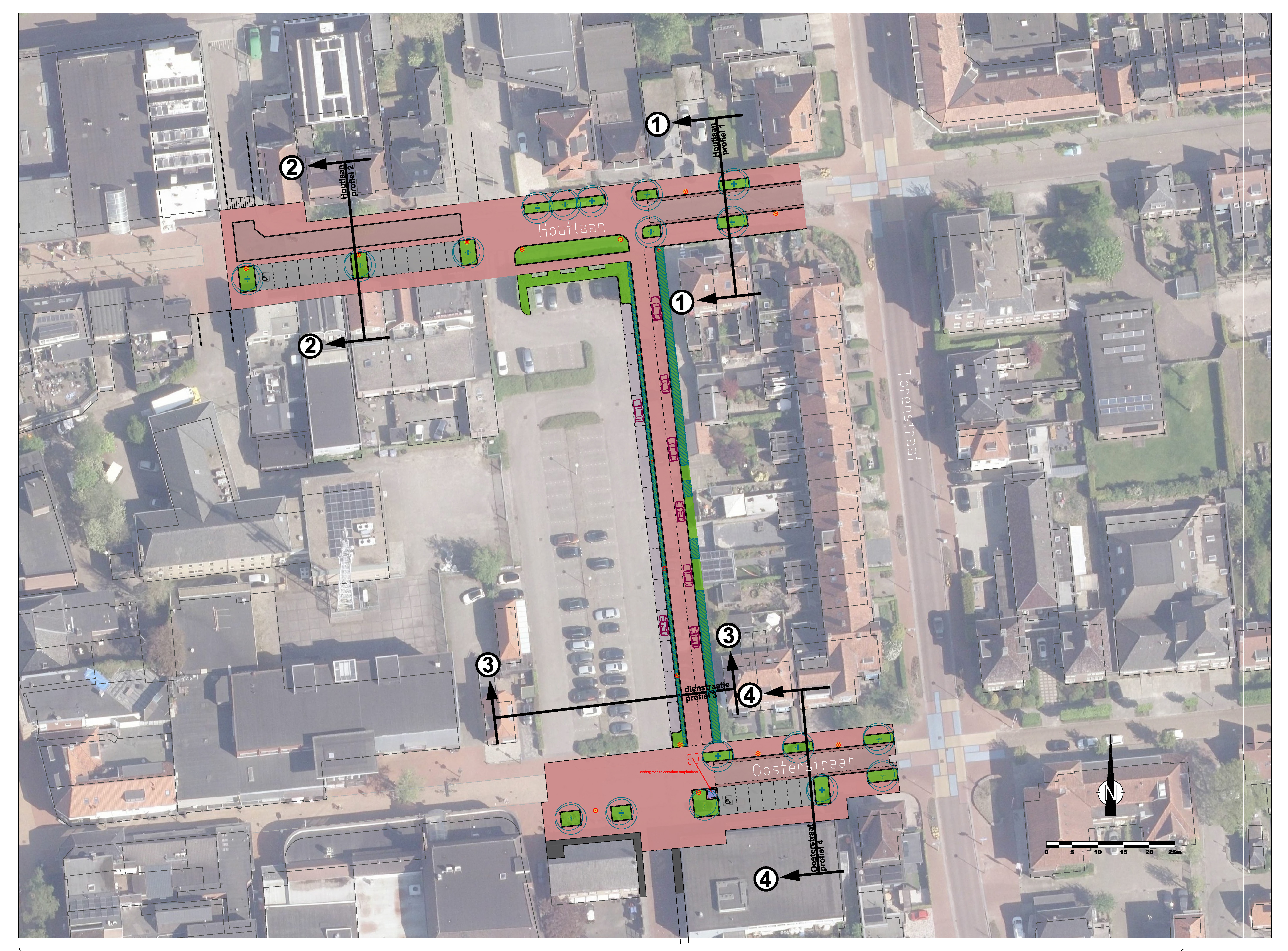Herinrichtingsvoorstel Houtlaan Oosterstraat plattegrond